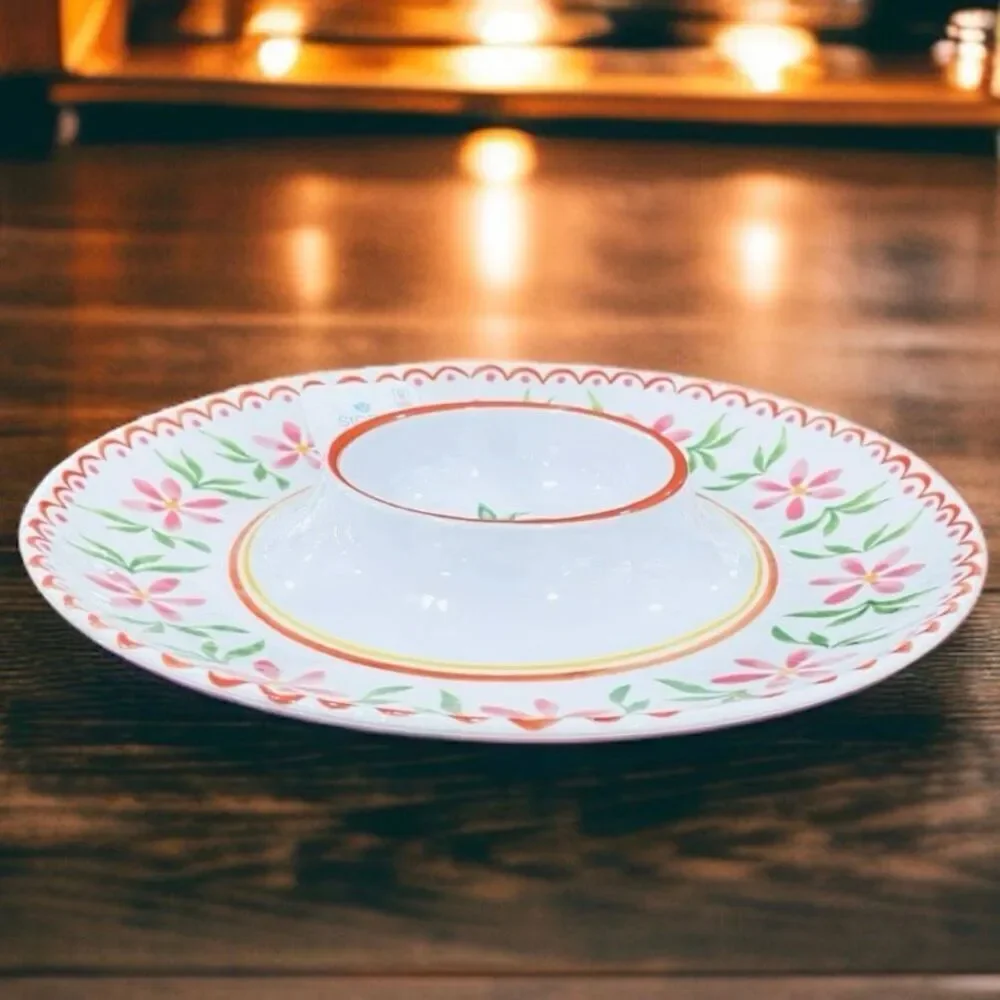 NWT Sigrid Olsen Big Pineapple 100% Melamine Serving Tray Chip & Dip Platter